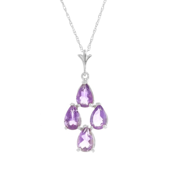 14K. SOLID GOLD NECKLACE WITH NATURAL AMETHYSTS (White Gold) - Picture 1 of 7